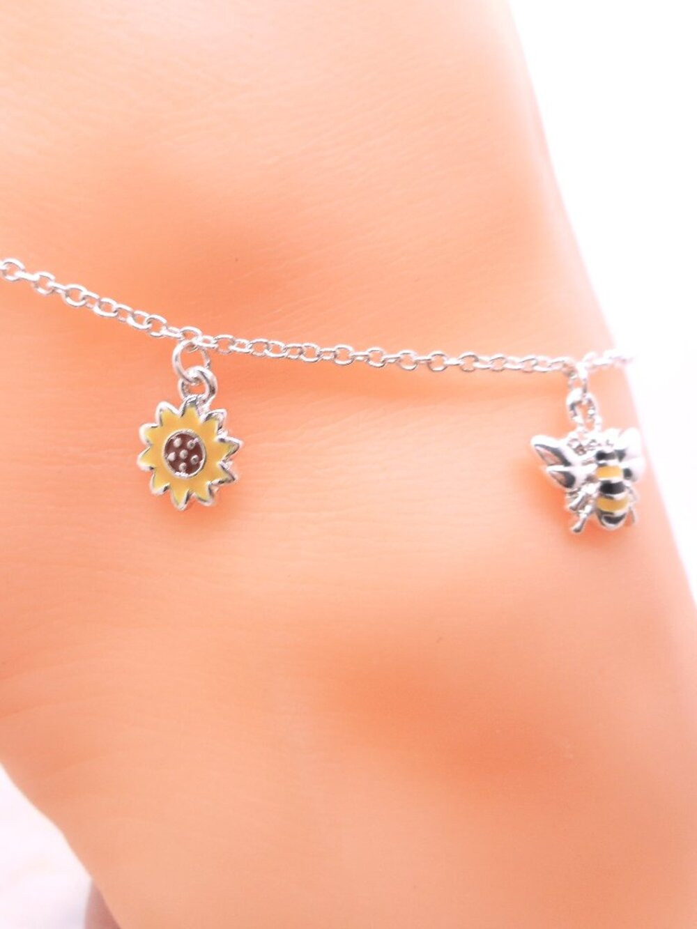 Sunflowers And Bee Charms Anklet Ankle Bracelet
